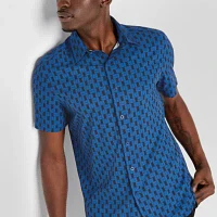 Stylus Mens Regular Fit Short Sleeve Checked Button-Down Shirt