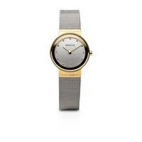 Bering Classic Womens Crystal Accent Two Tone Mesh Bracelet Watch-10126-001