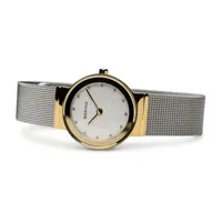 Bering Classic Womens Crystal Accent Two Tone Mesh Bracelet Watch-10126-001