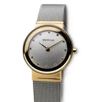 Bering Classic Womens Crystal Accent Two Tone Mesh Bracelet Watch-10126-001