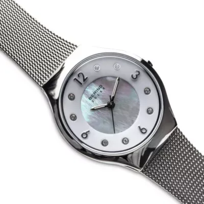 Bering Solar Womens Silver Tone Mesh Bracelet Watch-14427-004