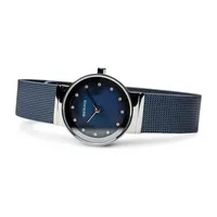 Bering Classic Womens Crystal Accent Blue Mesh Bracelet Watch-10126-307