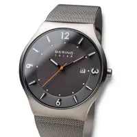 Bering Solar Mens Gray Mesh Bracelet Watch-14440-077