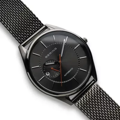 Bering Automatic Mens Gray Mesh Bracelet Watch-16243-377
