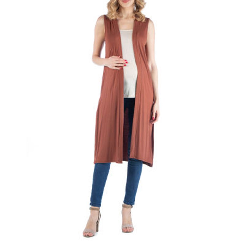 24/7 Comfort Apparel Sleeveless Long Cardigan with Side Slit