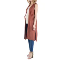 24/7 Comfort Apparel Sleeveless Long Cardigan with Side Slit