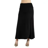 24/7 Comfort Apparel Elastic Waist Solid Color Maxi Skirt