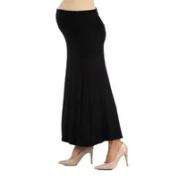 24/7 Comfort Apparel Elastic Waist Solid Color Maxi Skirt