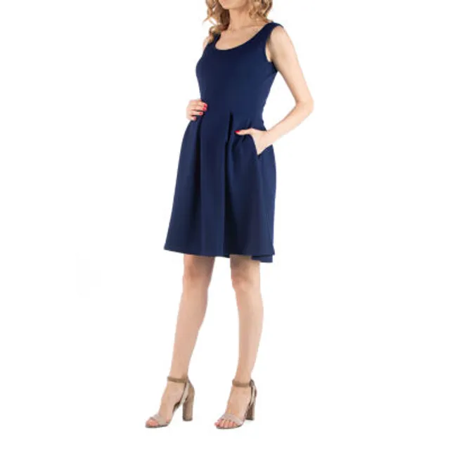 24seven Comfort Apparel Plus Pleated Pocket Midi Dress