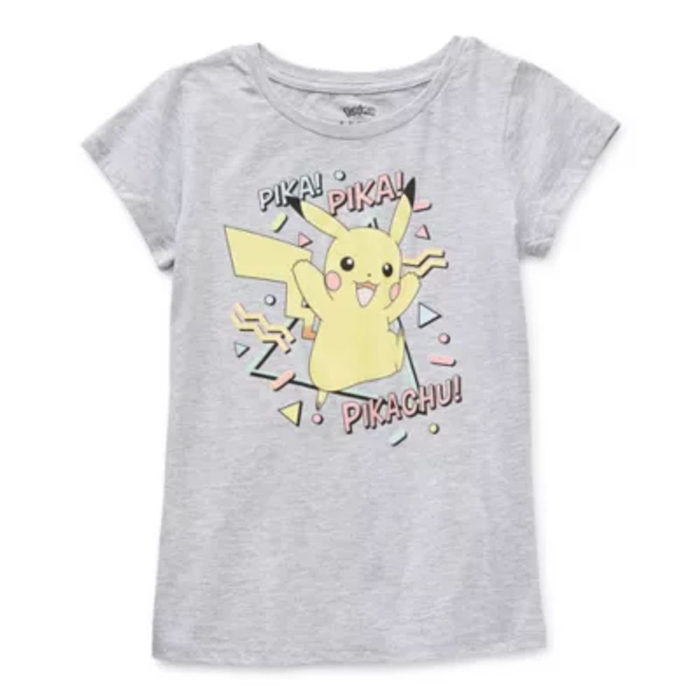 Little & Big Girls Pikachu Crew Neck Short Sleeve Pokemon Graphic T-Shirt