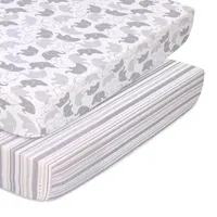 The Peanutshell Grey Elephant/Stripe 2-pc. Playard Sheet