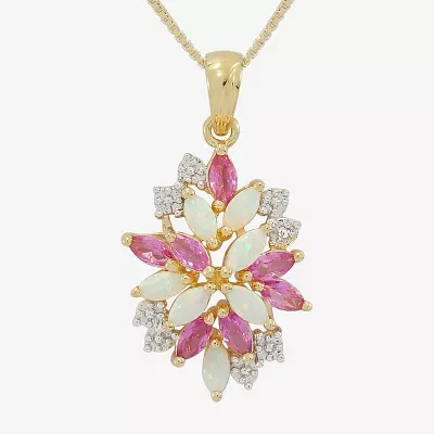 14K Gold Over Silver Lab-Created Opal & Pink and White Lab-Created Sapphire Cluster Pendant Necklace