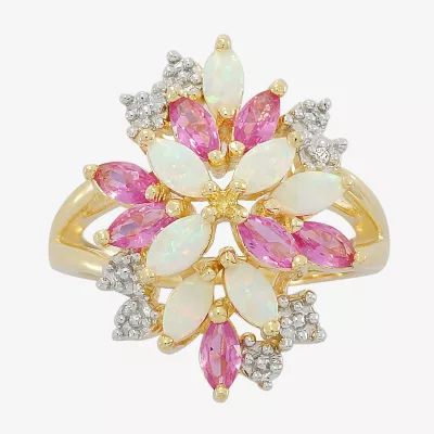 Lab-Created Opal & Pink and White Sapphire Cluster Ring