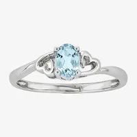 Womens Genuine Blue Aquamarine Sterling Silver Heart Oval Solitaire Cocktail Ring