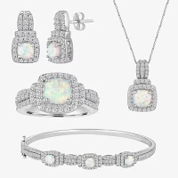 Lab-Created Opal And Cubic Zirconia Pure Silver Over Brass 4Pc Set