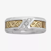 Mens 1/10 CT.T.W. Natural Diamond Tribal Inlay Wedding Band