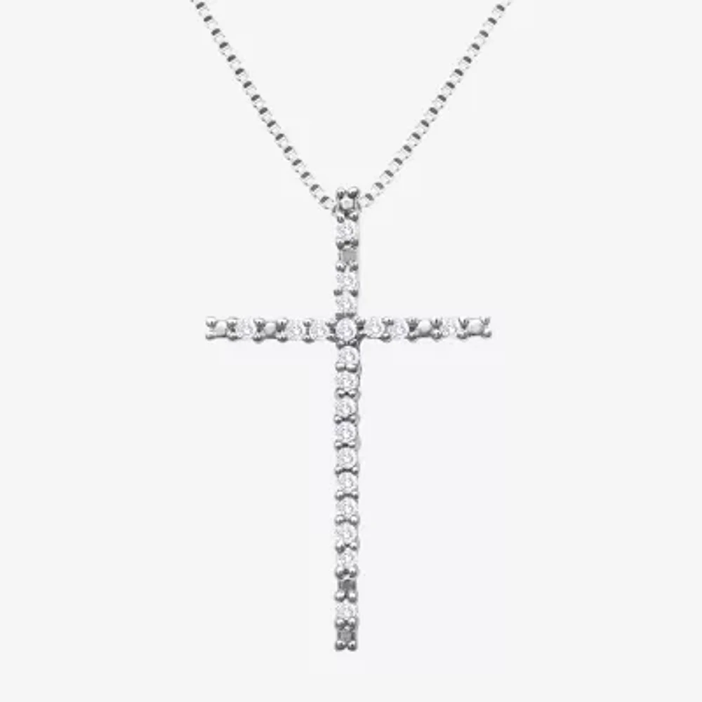 1/10 CT. T.W. Diamond Sterling Silver Cross Pendant Necklace