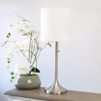 All the Rages Brushed Nickel Tapered With Black Shade Table Lamp