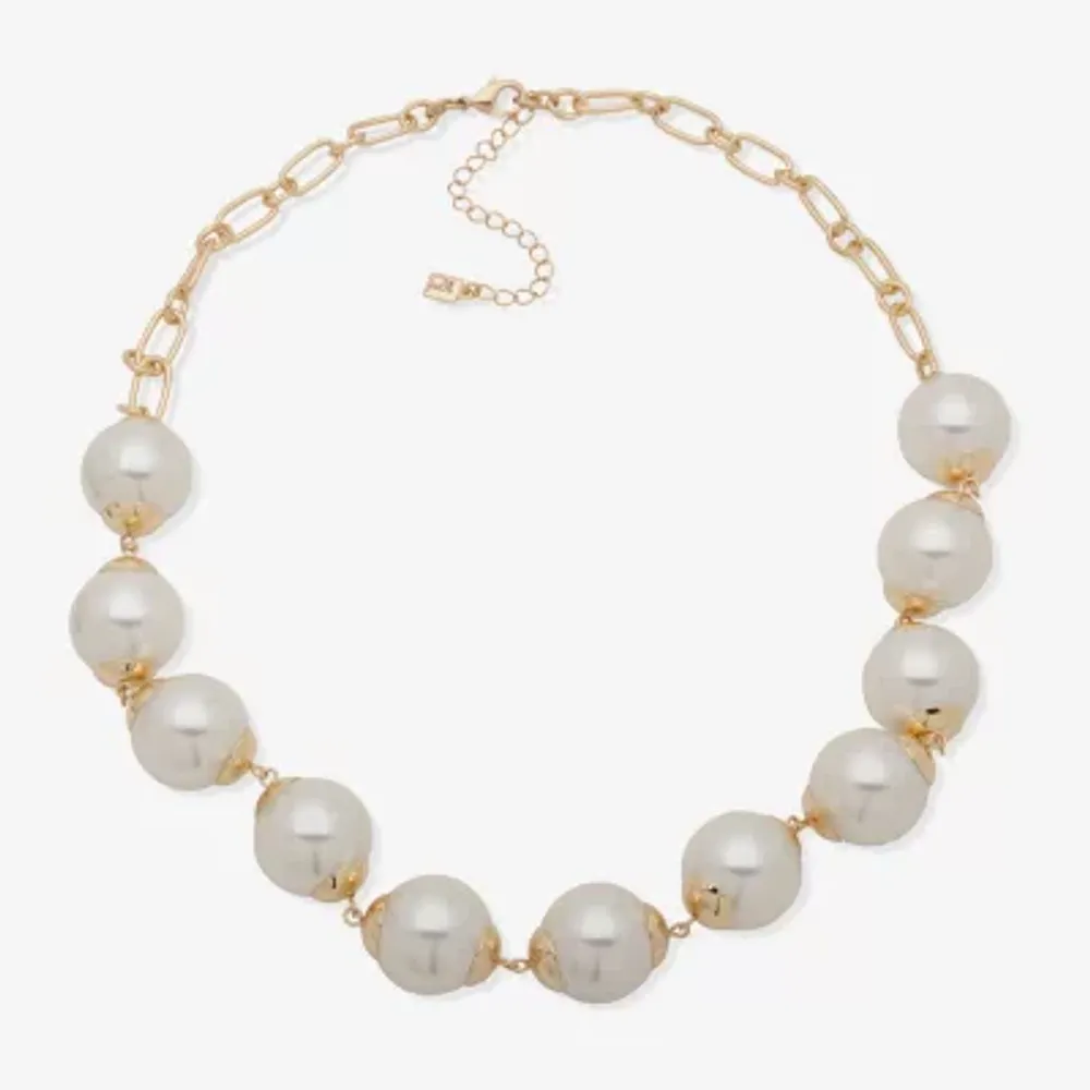 Worthington Station Simulated Pearl 32 Inch Link Collar Necklace