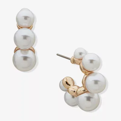 Worthington Gold Tone Graduating Simulated Pearl Hoop Earrings