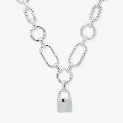 Worthington Silver Tone Padlock Charm 17 Inch Link Pendant Necklace