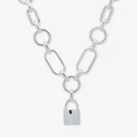 Worthington Silver Tone Padlock Charm 17 Inch Link Pendant Necklace