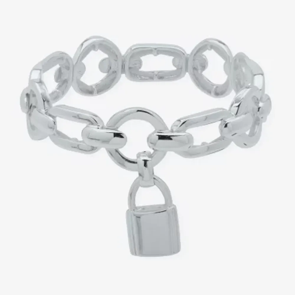 Worthington Silver Tone Padlock Charm Stretch Bracelet