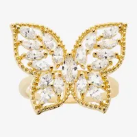 Sparkle Allure Cubic Zirconia 14K Gold Over Brass Butterfly Cocktail Ring