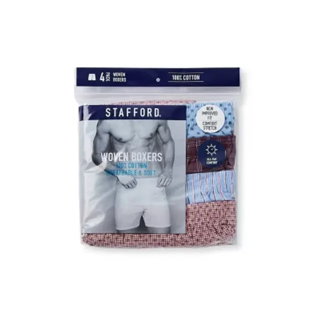Stafford 4 Pack Woven Cotton Boxers (Small, Black Plaid) at