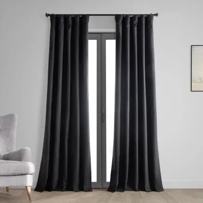 Exclusive Fabrics & Furnishing Thermal Cross Linen Weave Blackout Rod Pocket Back Tab Single Curtain Panel
