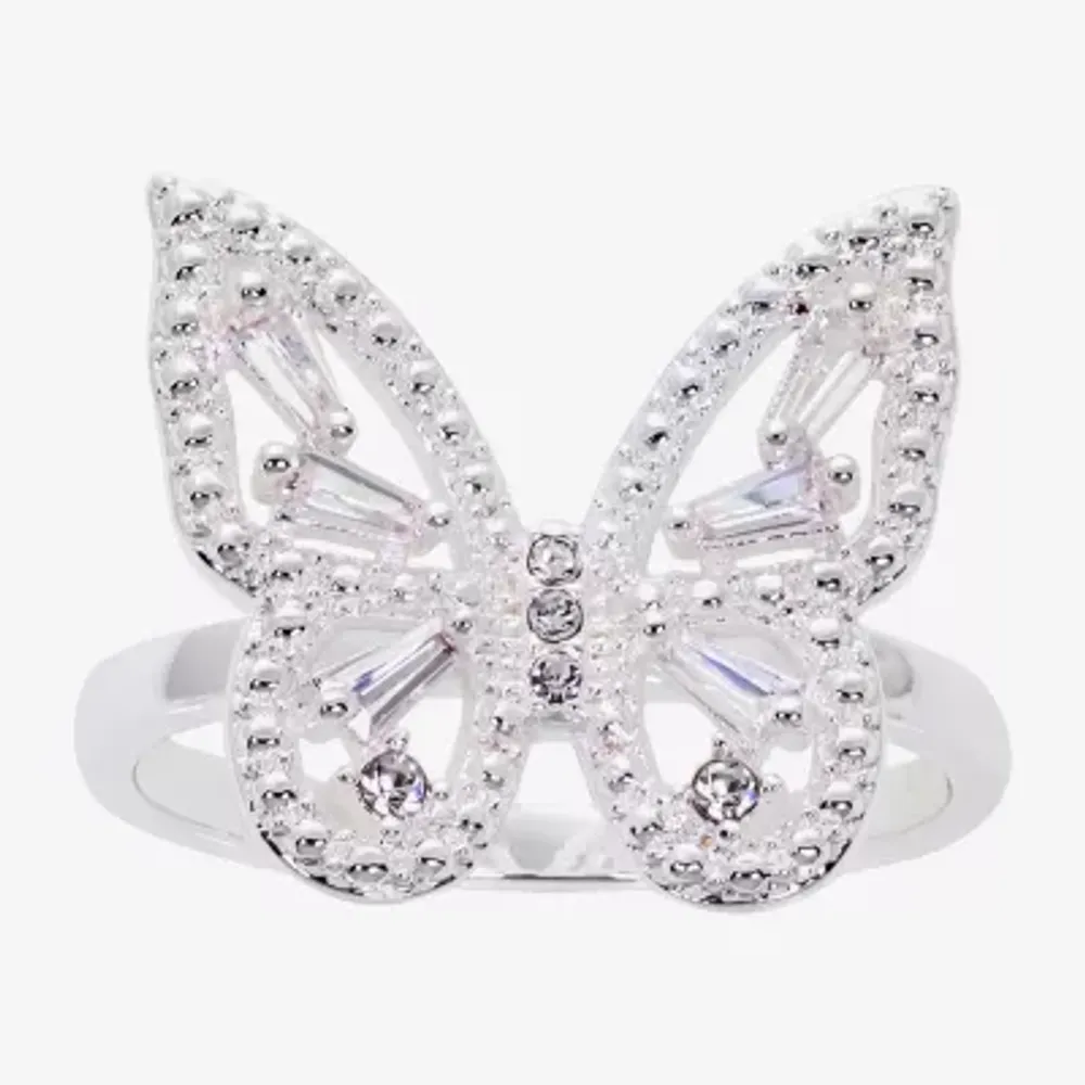 Sparkle Allure Cubic Zirconia Pure Silver Over Brass Butterfly Cocktail Ring