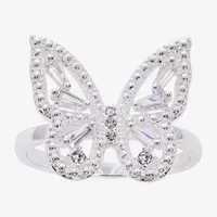 Sparkle Allure Cubic Zirconia Pure Silver Over Brass Butterfly Cocktail Ring