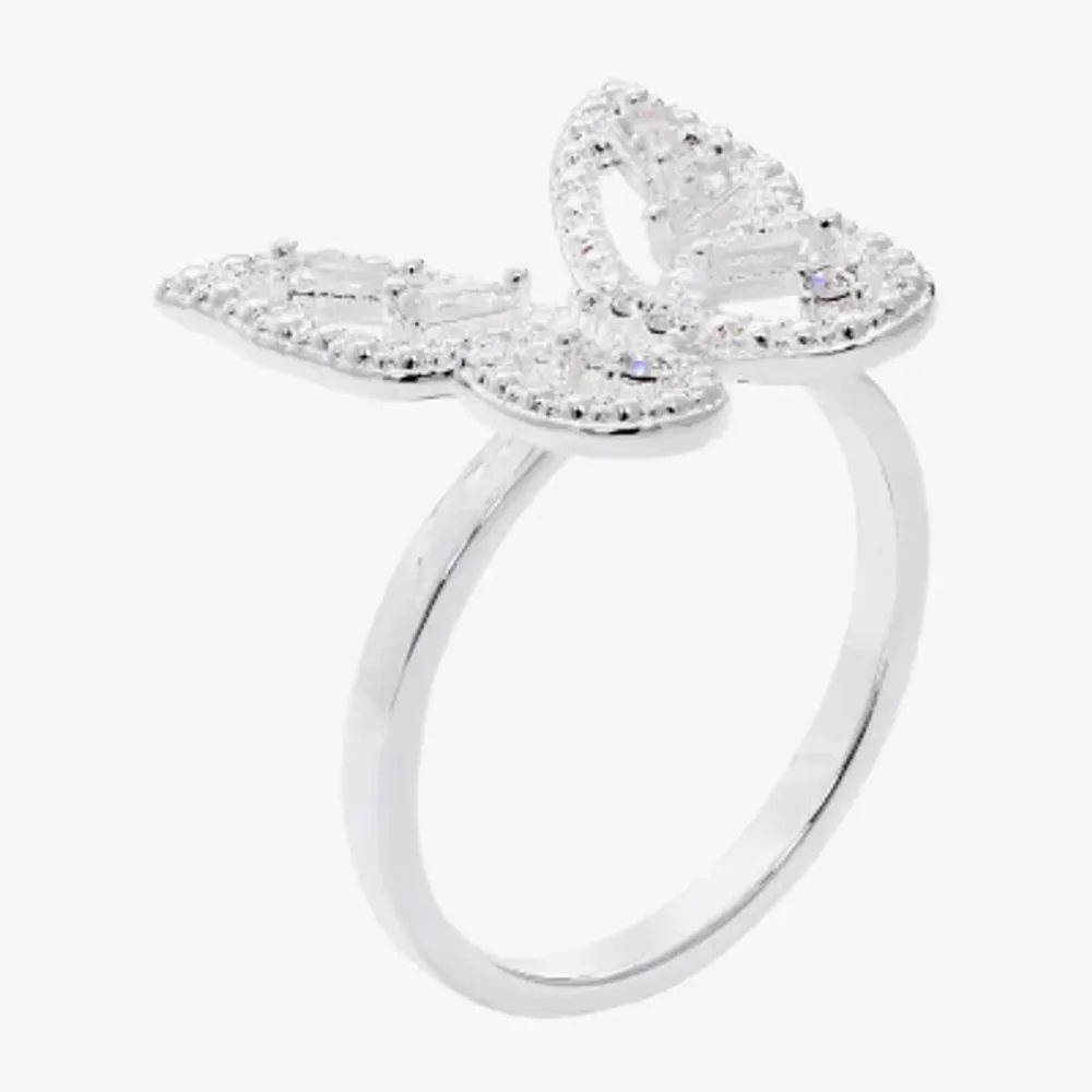 Sparkle Allure Cubic Zirconia Pure Silver Over Brass Butterfly Cocktail Ring