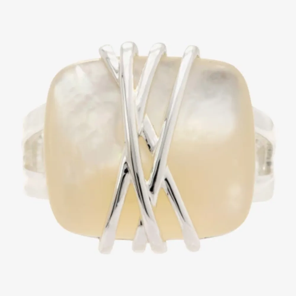 Sparkle Allure Wrapped Womens White Mother Of Pearl Pure Silver Over Brass Cocktail Ring