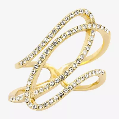 Sparkle Allure Interlocked Loops Womens Crystal 14K Gold Over Brass Crossover Cocktail Ring