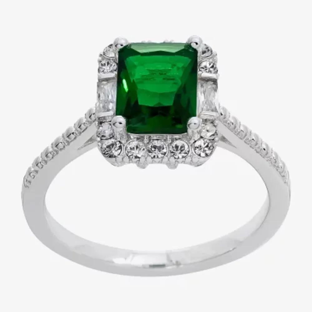 Sparkle Allure Crystal Pure Silver Over Brass Halo Engagement Ring