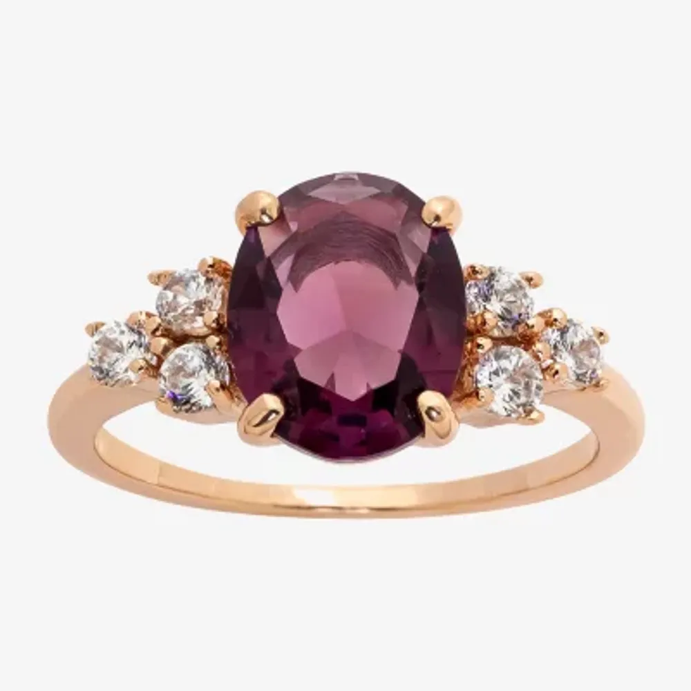 Sparkle Allure Cubic Zirconia 18K Rose Gold Over Brass Oval Side Stone Cocktail Ring