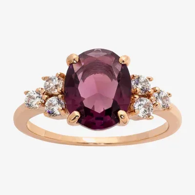 Sparkle Allure Cubic Zirconia 18K Rose Gold Over Brass Oval Side Stone Cocktail Ring