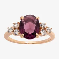 Sparkle Allure Cubic Zirconia 18K Rose Gold Over Brass Oval Side Stone Cocktail Ring