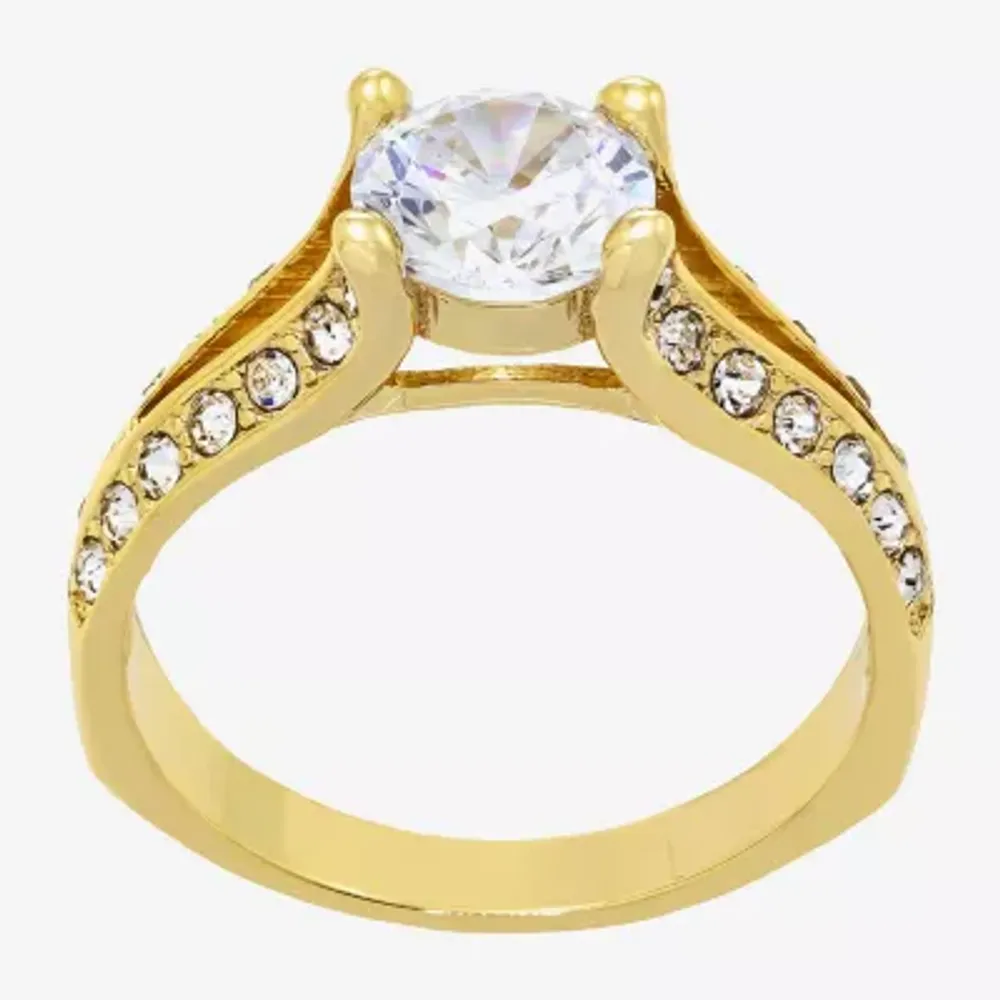 Sparkle Allure Split Shank Solitaire Cubic Zirconia 14K Gold Over Brass Round Engagement Ring