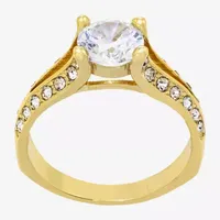 Sparkle Allure Split Shank Solitaire Cubic Zirconia 14K Gold Over Brass Round Engagement Ring