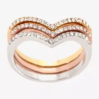 Sparkle Allure Curved Chevron Delicate 3-pc. Crystal 14K Gold Over Brass 18K Rose Ring Sets