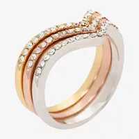 Sparkle Allure Curved Chevron Delicate 3-pc. Crystal 14K Gold Over Brass 18K Rose Ring Sets