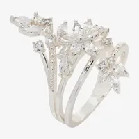 Sparkle Allure Wrap Cubic Zirconia Pure Silver Over Brass Flower Bypass  Cocktail Ring