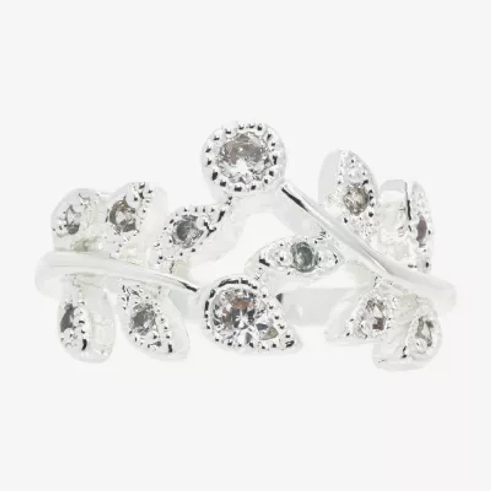 Sparkle Allure Floral Cubic Zirconia Pure Silver Over Brass Bypass Band