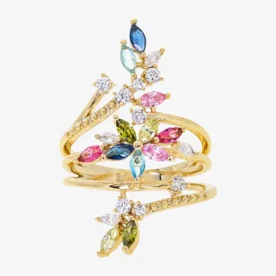 Sparkle Allure Wrap Cubic Zirconia 14K Gold Over Brass Flower Bypass  Cocktail Ring