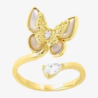 Sparkle Allure Wrap Mother Of Pearl 14K Gold Over Brass Butterfly Bypass  Cocktail Ring