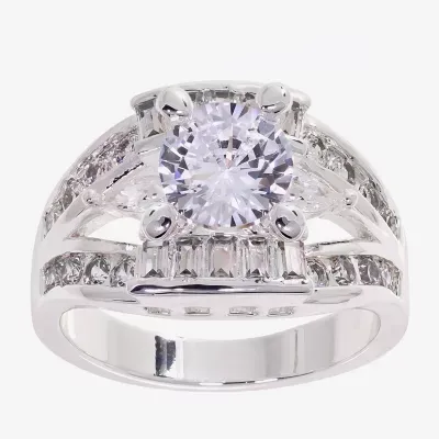 Sparkle Allure Split Shank Cubic Zirconia Pure Silver Over Brass Round Engagement Ring