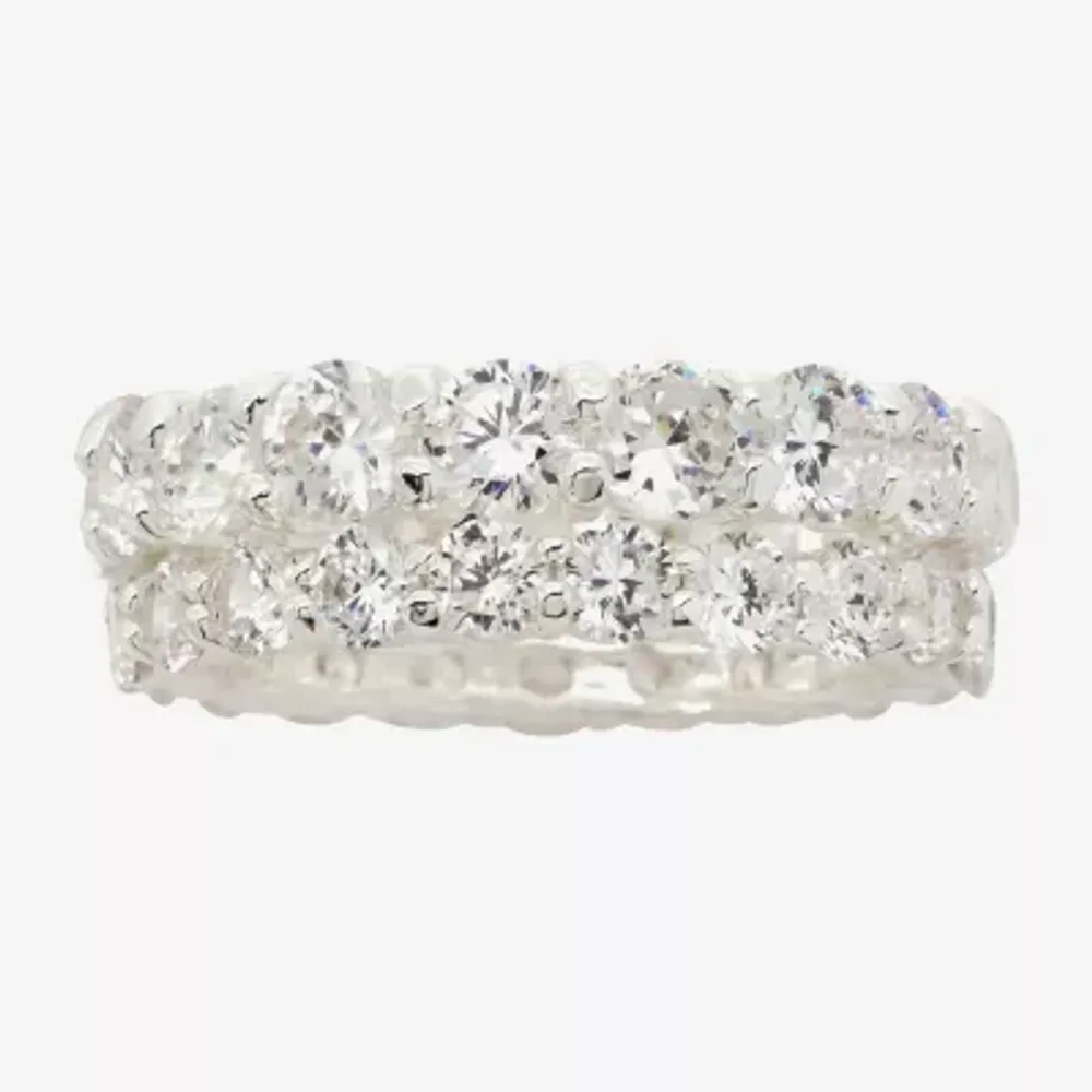 Sparkle Allure Stackable 2-pc. Cubic Zirconia Pure Silver Over Brass Eternity Bridal Set