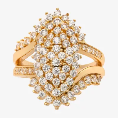 Sparkle Allure Burst Cluster Cubic Zirconia 14K Gold Over Brass Cocktail Ring
